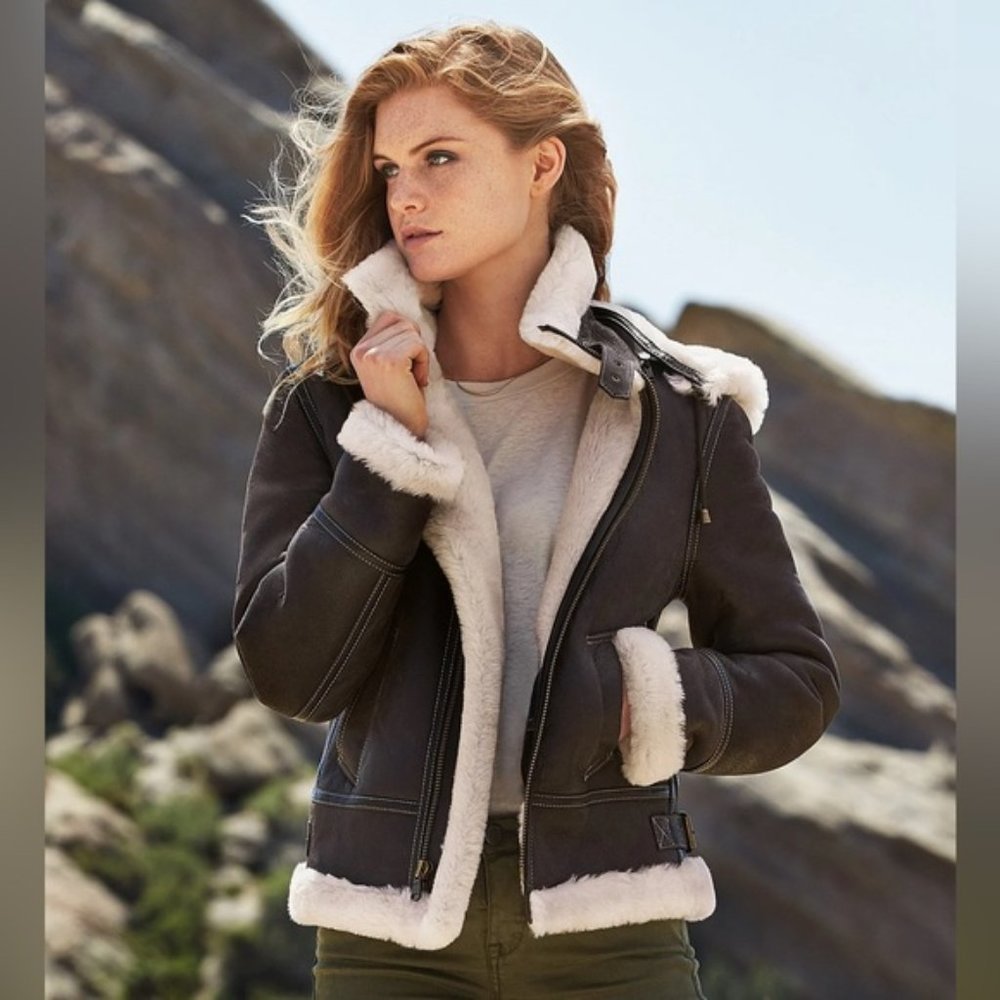 Overland Shearling Bomber Coat size Small Women's Sheepskin Bomber Jacket